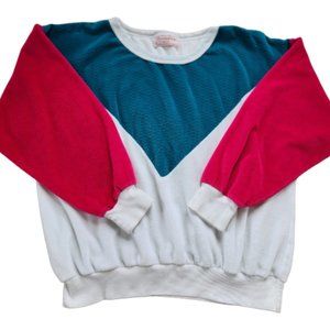 Vintage Oscar De la Renta Terrycloth Sweatshirt, 80s Chevron Oscar De La Renta